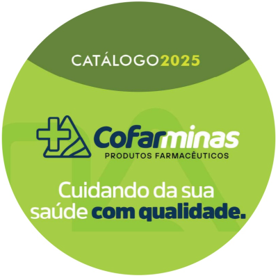 Logo Cartão Catálogo Cofarminas. 